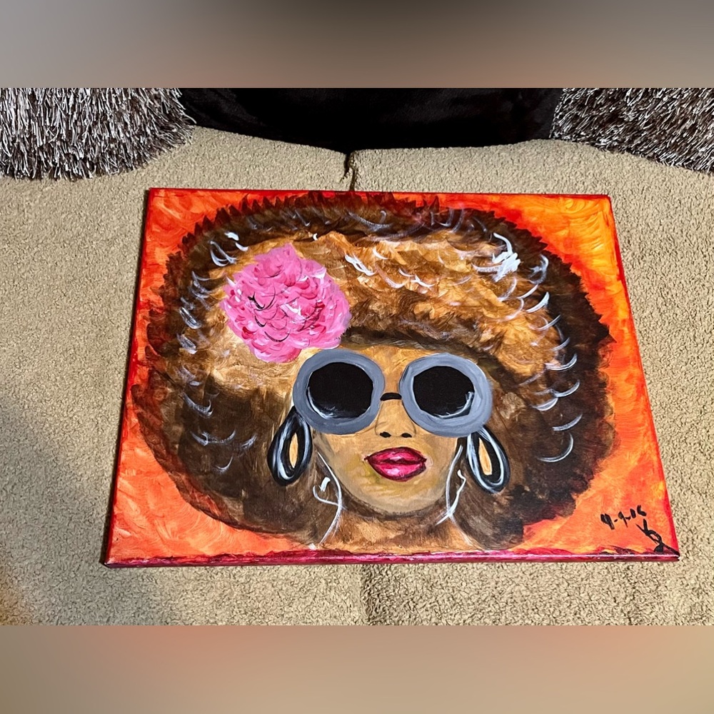 VINTAGE AFRICAN-AMERICAN ART - "AFRO CHICK" PAINTING (2006) (20x16) (ON FRAME) - Picture 9 of 9